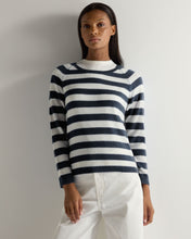 Load image into Gallery viewer, Gauzy Striped Round Neck Sweater Indigo + New Ivory
