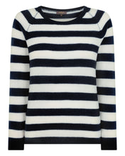 Load image into Gallery viewer, Gauzy Striped Round Neck Sweater Indigo + New Ivory
