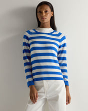 Load image into Gallery viewer, Gauzy Striped Round Neck Sweater Sonic Blue + New Ivory
