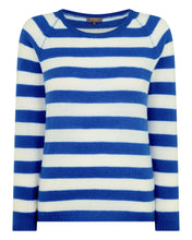 Load image into Gallery viewer, Gauzy Striped Round Neck Sweater Sonic Blue + New Ivory
