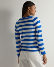 Load image into Gallery viewer, Gauzy Striped Round Neck Sweater Sonic Blue + New Ivory
