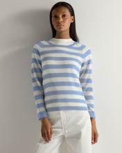 Load image into Gallery viewer, Gauzy Striped Round Neck Sweater Sea Mist + New Ivory
