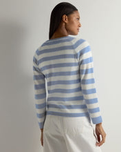 Load image into Gallery viewer, Gauzy Striped Round Neck Sweater Sea Mist + New Ivory
