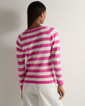 Load image into Gallery viewer, Gauzy Striped Round Neck Sweater Vibrant Pink + New ivory
