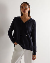 Load image into Gallery viewer, N.Peal Women's Maya Metal Trim Cashmere Hoodie Navy Blue

