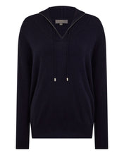 Load image into Gallery viewer, N.Peal Women's Maya Metal Trim Cashmere Hoodie Navy Blue
