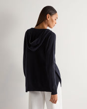 Load image into Gallery viewer, N.Peal Women's Maya Metal Trim Cashmere Hoodie Navy Blue
