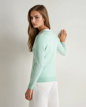 Load image into Gallery viewer, N.Peal Women's Phoebe V Neck Cashmere Jumper Dusty Teal Green
