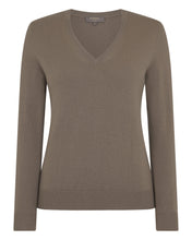 Load image into Gallery viewer, N.Peal Women's Phoebe V Neck Cashmere Jumper Vintage Khaki Green
