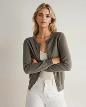 Load image into Gallery viewer, N.Peal Women's Olivia Round Neck Cashmere Cardigan Vintage Khaki Green
