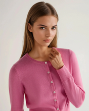 Load image into Gallery viewer, N.Peal Women's Ivy Cropped Cashmere Cardigan Camellia Pink
