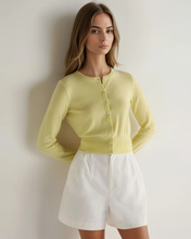 Load image into Gallery viewer, N.Peal Women's Ivy Cropped Cashmere Cardigan Granita Yellow

