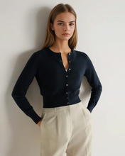 Load image into Gallery viewer, N.Peal Women's Ivy Cropped Cashmere Cardigan Indigo Blue

