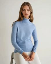 Load image into Gallery viewer, N.Peal Women's Luna Roll Neck Cashmere Jumper Cornflower Blue
