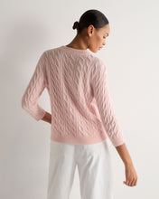Load image into Gallery viewer, N.Peal Women's Emilia Cable Round Neck Cashmere Jumper Blossom Pink
