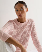 Load image into Gallery viewer, N.Peal Women's Emilia Cable Round Neck Cashmere Jumper Blossom Pink
