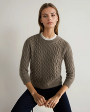 Load image into Gallery viewer, N.Peal Women's Emilia Cable Round Neck Cashmere Jumper Vintage Khaki Green

