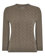 Load image into Gallery viewer, N.Peal Women's Emilia Cable Round Neck Cashmere Jumper Vintage Khaki Green
