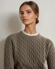 Load image into Gallery viewer, N.Peal Women's Emilia Cable Round Neck Cashmere Jumper Vintage Khaki Green
