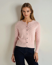 Load image into Gallery viewer, N.Peal Women's Myla Cable Cashmere Cardigan Blossom Pink
