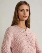 Load image into Gallery viewer, N.Peal Women's Myla Cable Cashmere Cardigan Blossom Pink

