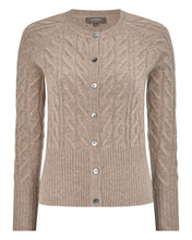 Load image into Gallery viewer, N.Peal Women's Myla Cable Cashmere Cardigan Oatmeal Brown
