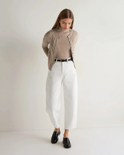 Load image into Gallery viewer, N.Peal Women's Myla Cable Cashmere Cardigan Oatmeal Brown
