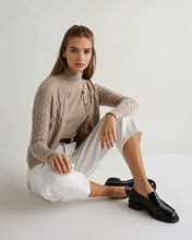 Load image into Gallery viewer, N.Peal Women's Myla Cable Cashmere Cardigan Oatmeal Brown
