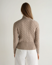 Load image into Gallery viewer, N.Peal Women's Myla Cable Cashmere Cardigan Oatmeal Brown
