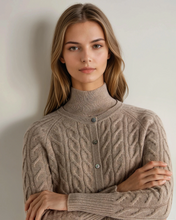 Load image into Gallery viewer, N.Peal Women's Myla Cable Cashmere Cardigan Oatmeal Brown
