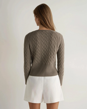 Load image into Gallery viewer, N.Peal Women's Myla Cable Cashmere Cardigan Vintage Khaki Green
