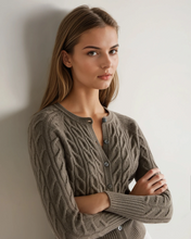 Load image into Gallery viewer, N.Peal Women's Myla Cable Cashmere Cardigan Vintage Khaki Green
