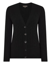 Load image into Gallery viewer, N.Peal Women's Clara Cable V Neck Cashmere Cardigan Black
