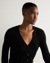 Load image into Gallery viewer, N.Peal Women's Clara Cable V Neck Cashmere Cardigan Black

