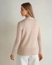 Load image into Gallery viewer, N.Peal Women's Clara Cable V Neck Cashmere Cardigan Ecru White
