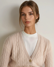 Load image into Gallery viewer, N.Peal Women's Clara Cable V Neck Cashmere Cardigan Ecru White

