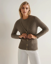 Load image into Gallery viewer, N.Peal Women's Clara Cable V Neck Cashmere Cardigan Vintage Khaki Green
