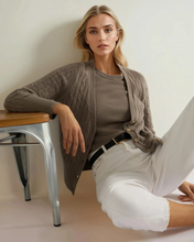 Load image into Gallery viewer, N.Peal Women's Clara Cable V Neck Cashmere Cardigan Vintage Khaki Green
