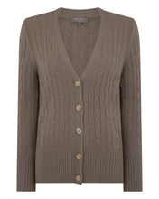Load image into Gallery viewer, N.Peal Women's Clara Cable V Neck Cashmere Cardigan Vintage Khaki Green
