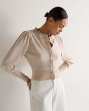 Load image into Gallery viewer, N.Peal Women's Ruffle Trim Cashmere Cardigan Ecru White
