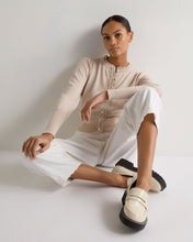 Load image into Gallery viewer, N.Peal Women's Ruffle Trim Cashmere Cardigan Ecru White
