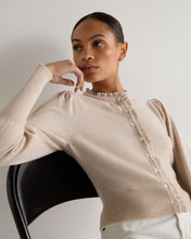 Load image into Gallery viewer, N.Peal Women's Ruffle Trim Cashmere Cardigan Ecru White
