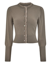 Load image into Gallery viewer, N.Peal Women's Ruffle Trim Cashmere Cardigan Vintage Khaki Green
