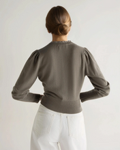 Load image into Gallery viewer, N.Peal Women's Ruffle Trim Cashmere Cardigan Vintage Khaki Green

