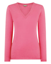 Load image into Gallery viewer, Gauzy V Neck Sweater Camelia Pink
