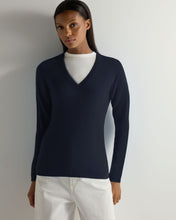 Load image into Gallery viewer, Gauzy V Neck Sweater Indigo Blue
