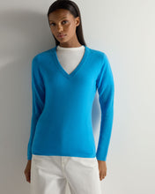 Load image into Gallery viewer, Gauzy V Neck Sweater Pool Blue
