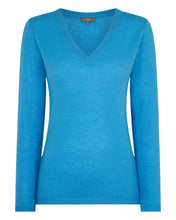 Load image into Gallery viewer, Gauzy V Neck Sweater Pool Blue
