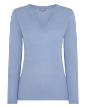 Load image into Gallery viewer, Gauzy V Neck Sweater Indigo Sea Mist
