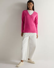 Load image into Gallery viewer, Gauzy V Neck Sweater Vibrant pink
